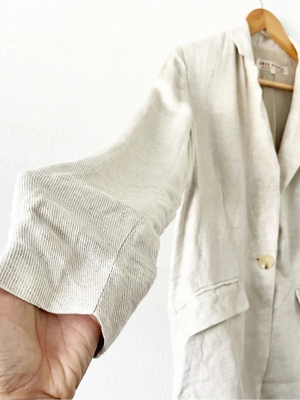 Free People Linen Blend Oversized Cream Boho Chic Minimalist Jacket Blazer
